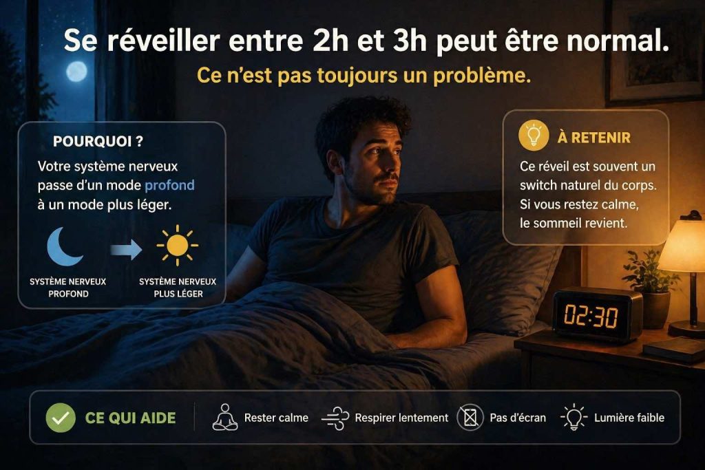 réveil nocturne 2h 3h sommeil biphasique transition système nerveux