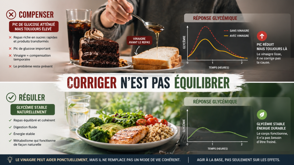 vinaigre glycémie comparaison compensation vs alimentation équilibrée