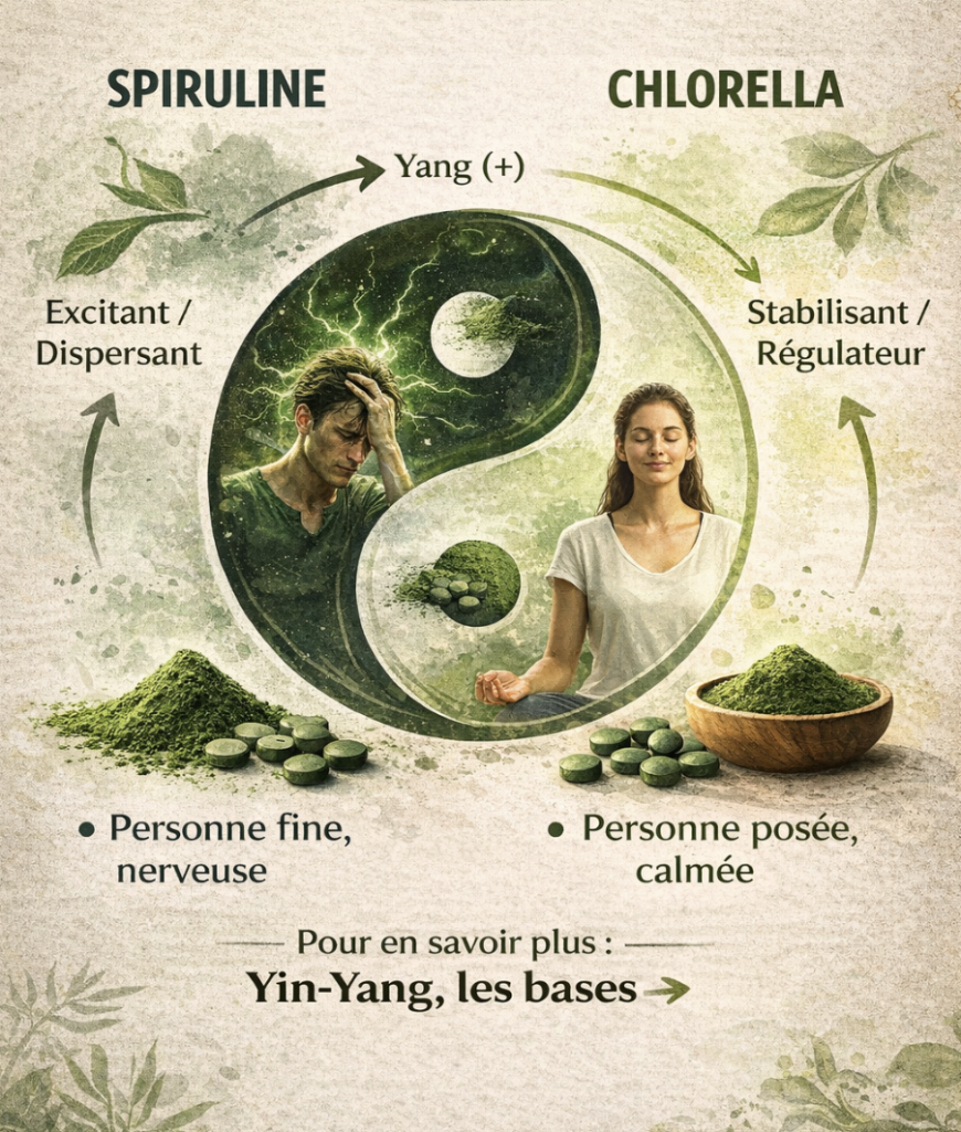 comparaison chlorella et spiruline effets sur le corps selon le terrain yin yang et la sensibilité nerveuse