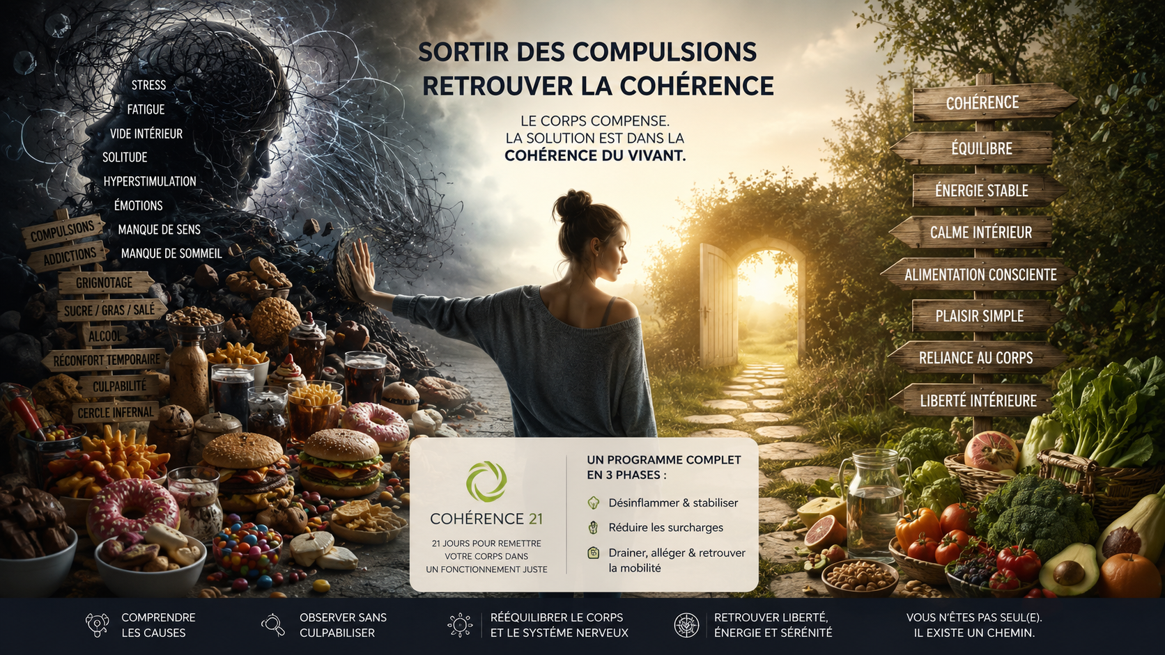 Illustration des compulsions alimentaires liées au stress, à la fatigue et à la recherche de compensation du corps
