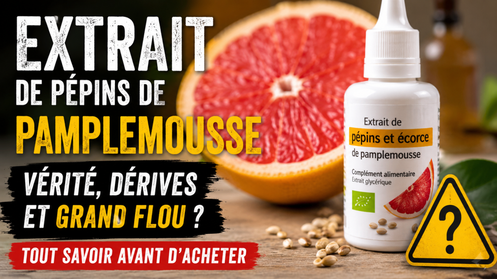 Flacon d’extrait de pépins de pamplemousse avec interrogation sur les formulations modernes