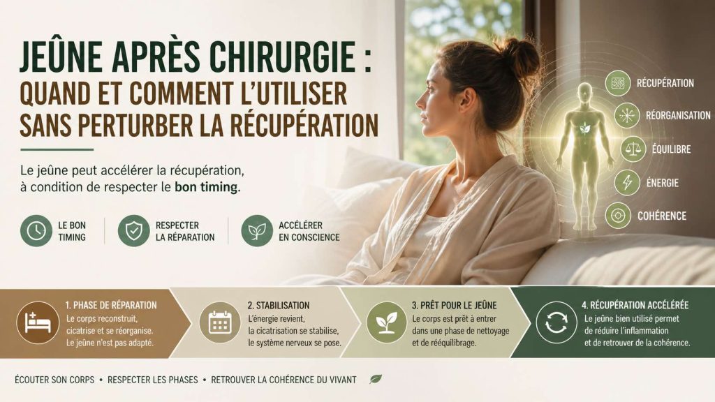 Femme en phase de récupération après chirurgie illustrant le bon moment pour utiliser le jeûne et retrouver la cohérence du corps
