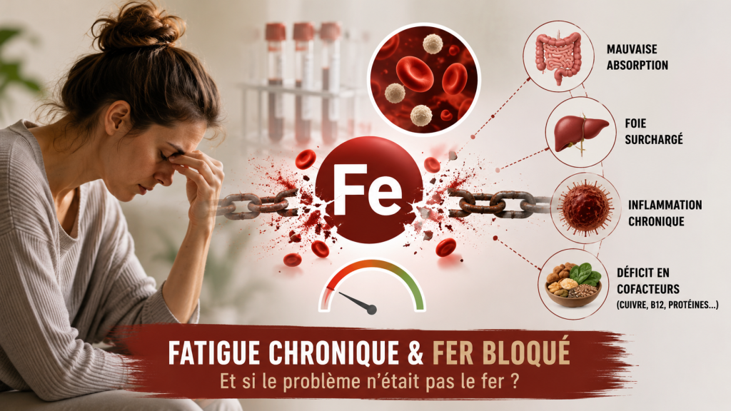 Illustration du manque de fer, de la ferritine et de la fatigue chronique dans une approche globale du terrain biologique
