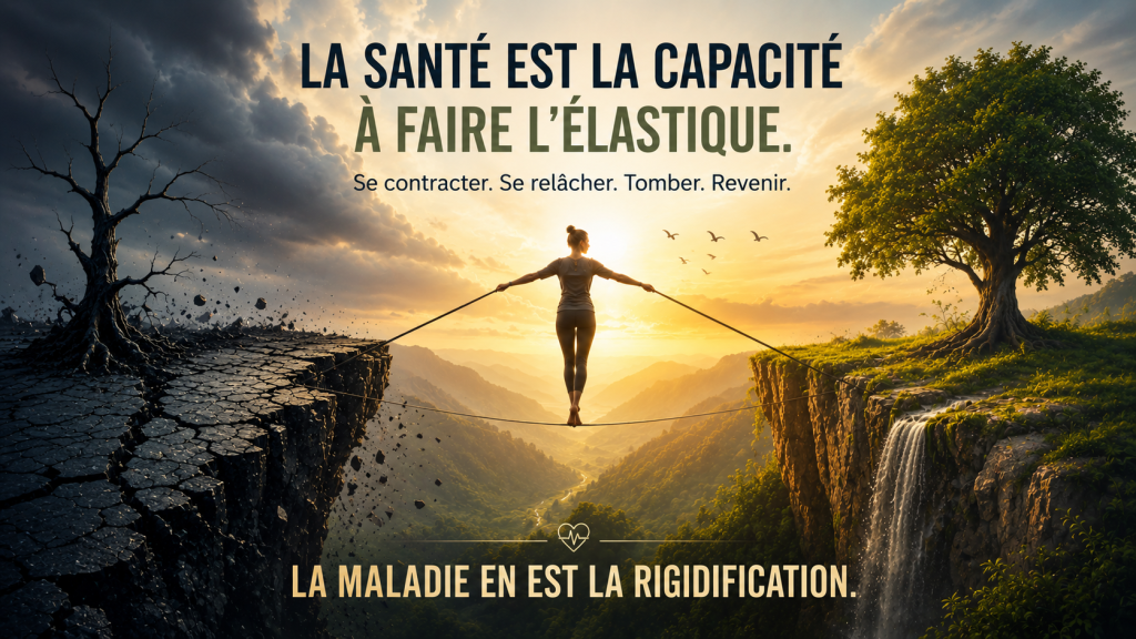Illustration de la santé comme capacité d’adaptation montrant la flexibilité du vivant face à la rigidité et à la maladie