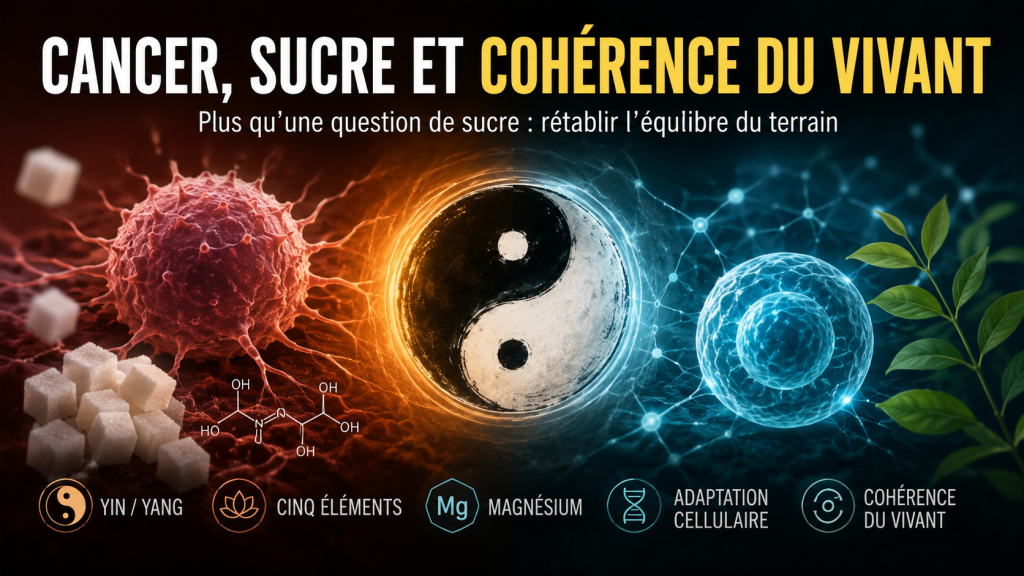 Illustration du lien entre cancer, sucre, effet Warburg, Yin Yang et cohérence du vivant